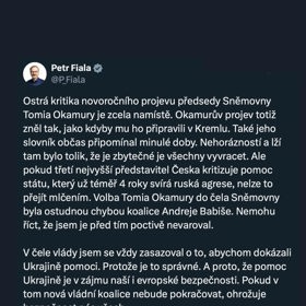 Vyjádření bývalého premiéra šéfa ODS, Petra Fialy.