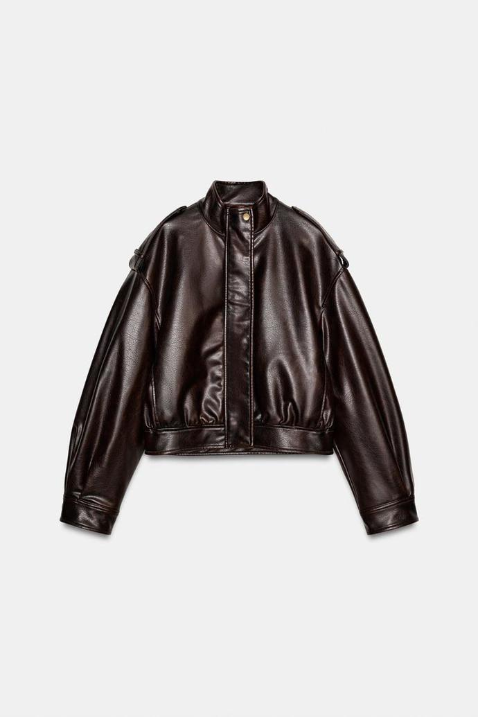 Bunda koženého vzhledu s pásky, Zara, 1499 Kč