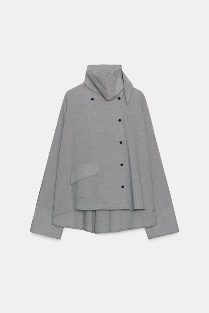 Kostkovaná košile oversize s límcem a kapsou, Zara, 999 Kč