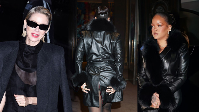 Trapasy z newyorského týdne módy: Rihanna ukázala v kabátku holé pozadí, Naomi Watts rovnou ňadro