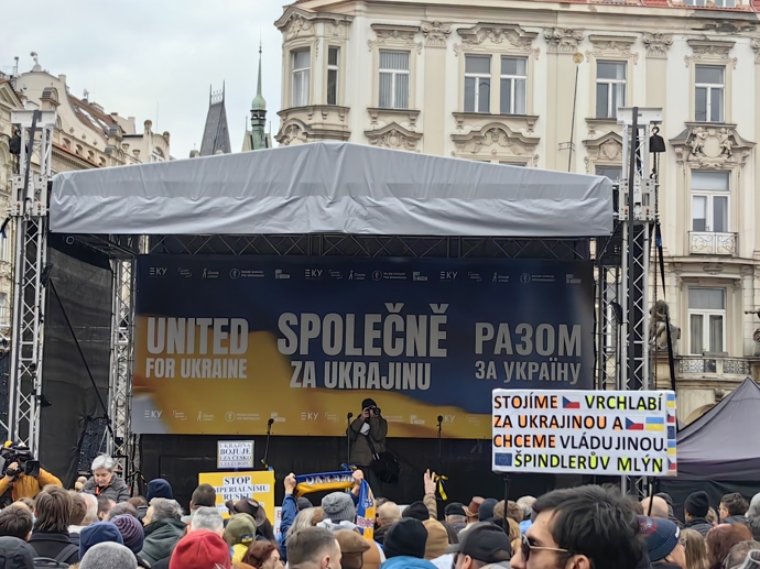 Demonstrace na podporu Ukrajiny. 