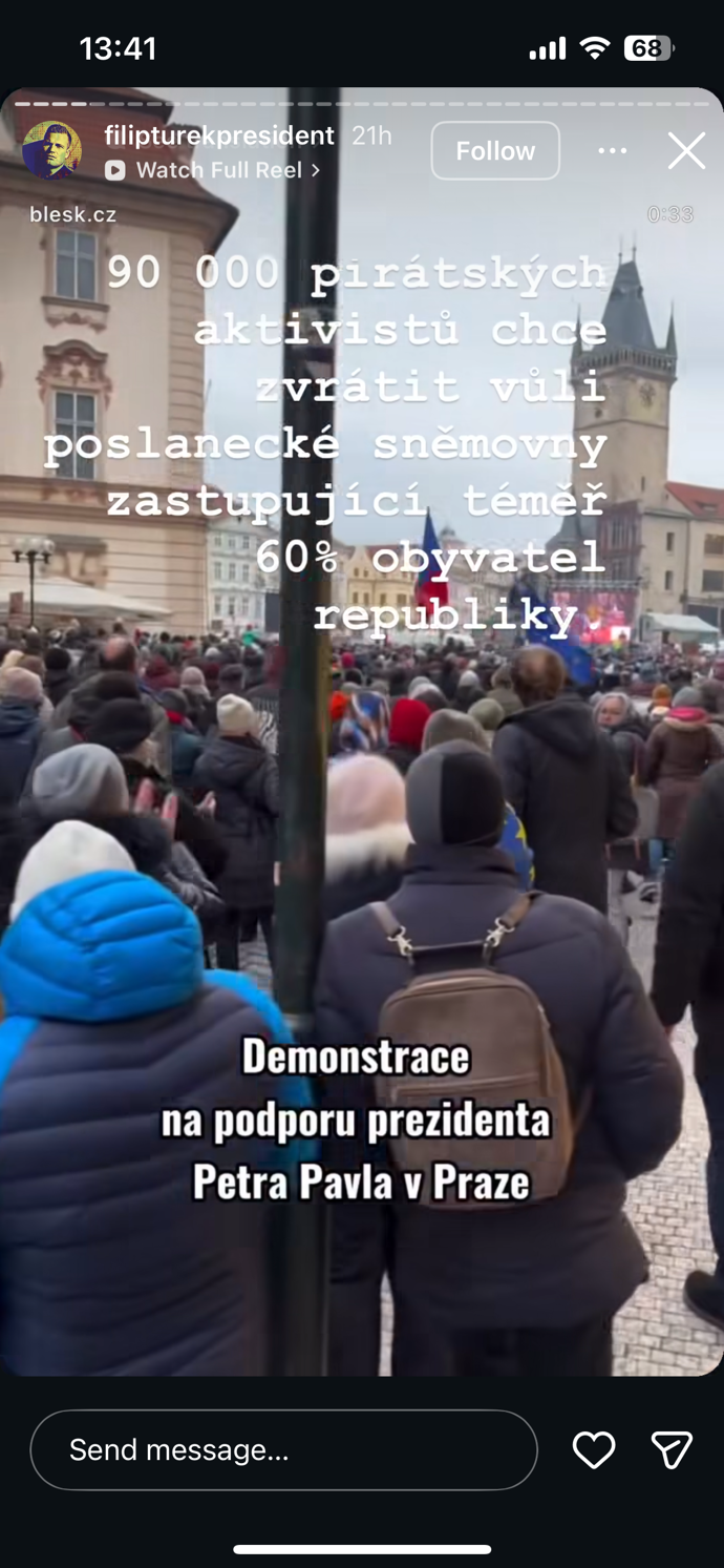 Filip Turek zkritizoval demonstraci na podporu Petra Pavla. 