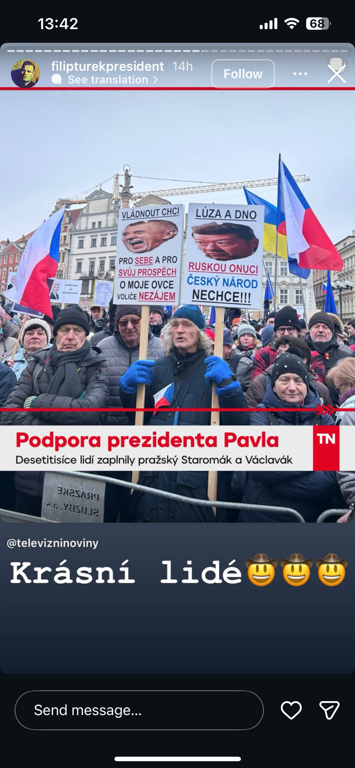 Filip Turek zkritizoval demonstraci na podporu Petra Pavla. 