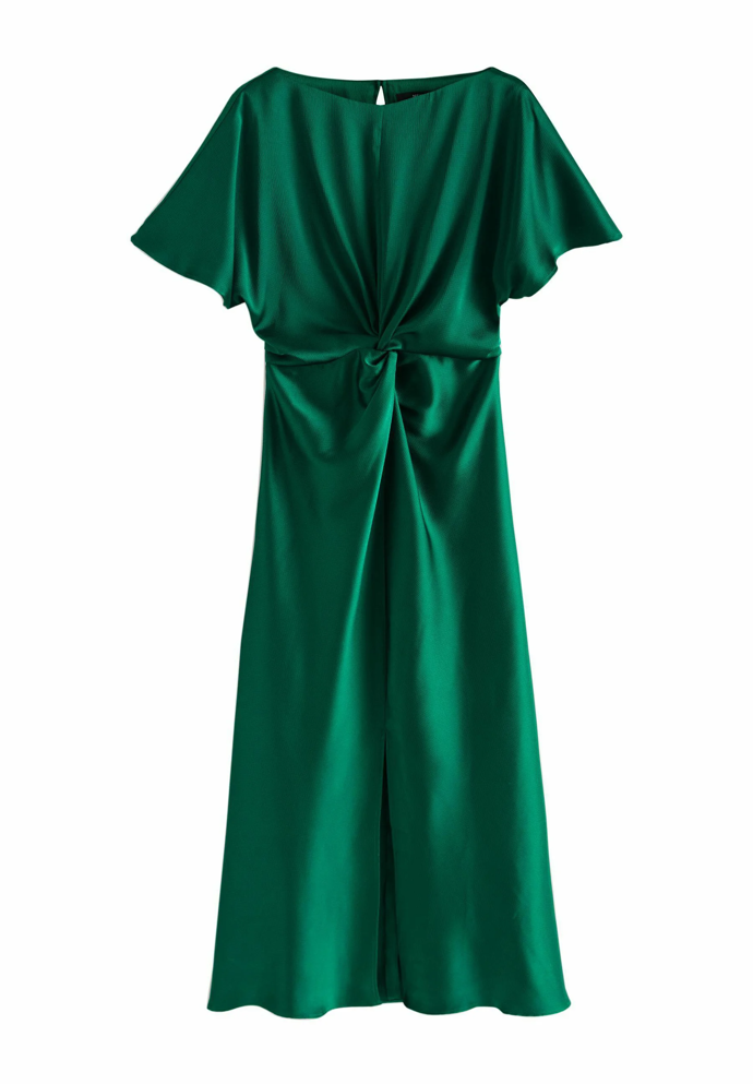 Texturované saténové midi šaty s krátkým rukávem a překroucením vpředu, Next, 1177 Kč