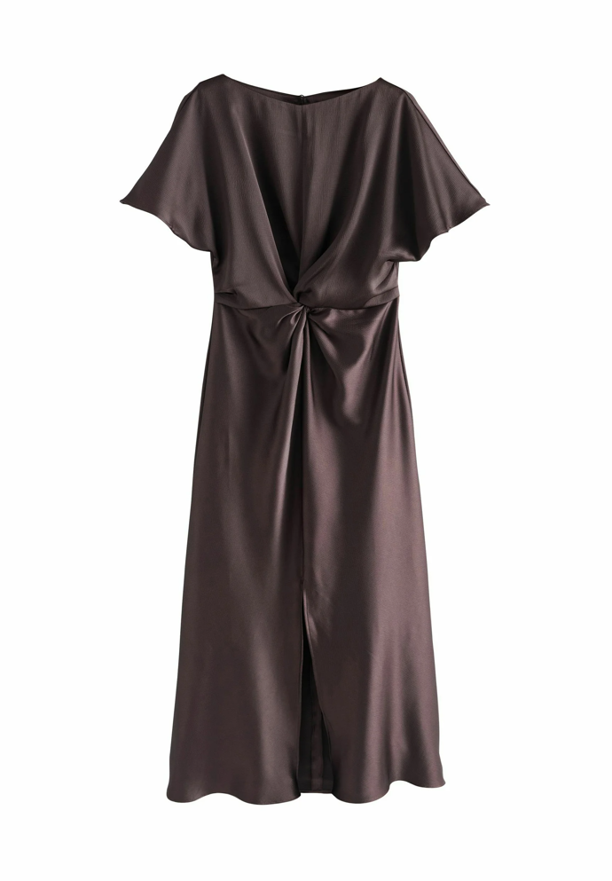 Texturované saténové midi šaty s krátkým rukávem a překroucením vpředu, Next, 1177 Kč