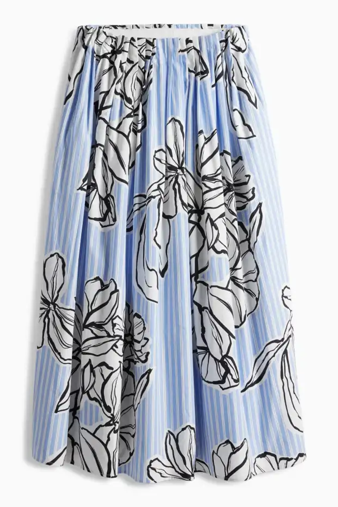 Skládaná pruhovaná sukně s květinovými motivy, C&A, 698 Kč