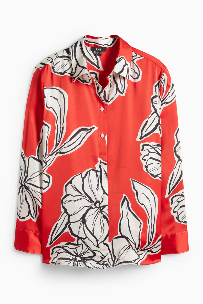 Saténová košilová halenka s květinovým vzorem, C&A, 498 Kč