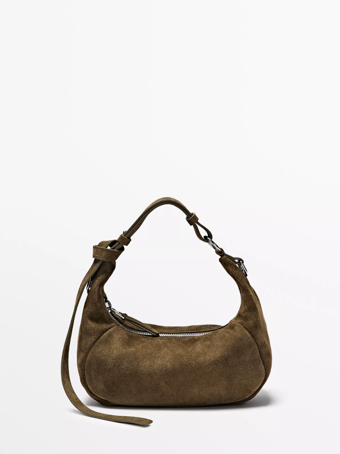 Kabelka s kovovou přezkou z kůže a štípaného semiše, Massimo Dutti, 4599 Kč