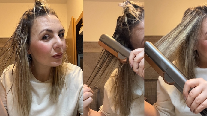 Vlasy foukám i žehlím vždy po sekcích a Airstrait je rychlý a velmi účinný. Více mokré vlasy jsem v některých sekcích projela v horní částí dvakrát, jinak jen jednou a byly krásně hladké. 