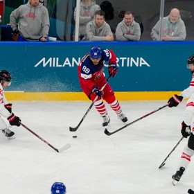 David Pastrňák v utkání proti Kanadě. 