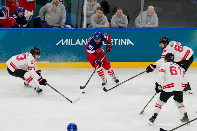 David Pastrňák v utkání proti Kanadě. 