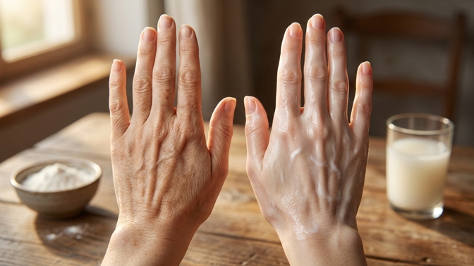 Domácí kúra na pergamenovou kůži rukou: škrob a podmáslí