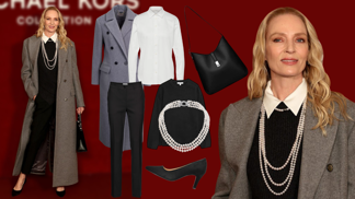 Dokonalá elegance pro 50+ podle Umy Thurman: Kabát s délkou až ke kotníkům a nesmí chybět ani perly