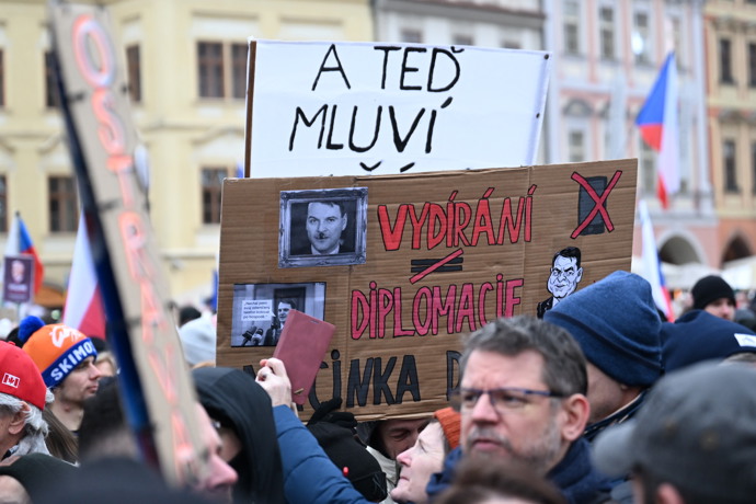 Demonstrace v centru Prahy na podporu prezidenta Petra Pavla.