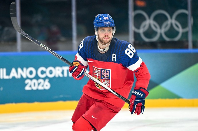 David Pastrňák v utkání proti Kanadě. 