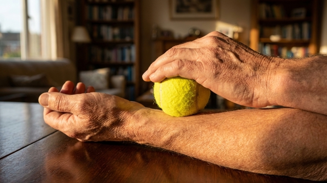 Masáž dlaní tenisákem: Jak ulevit od bolesti rukou i bez operace