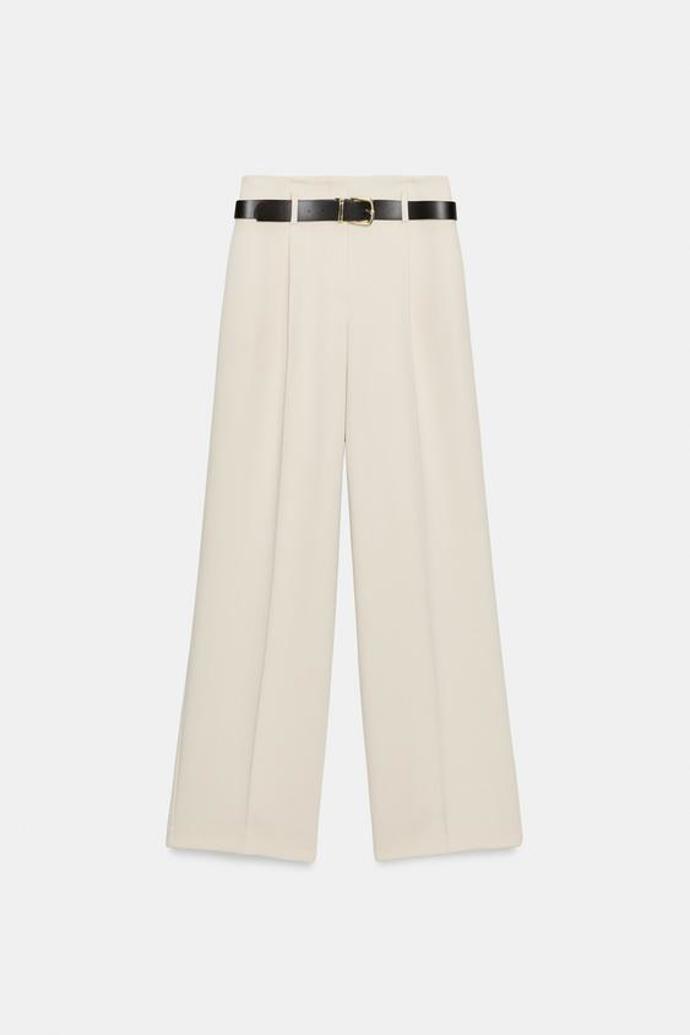 Kalhoty s rovnými nohavicemi, záševky a páskem, Zara, 999 Kč