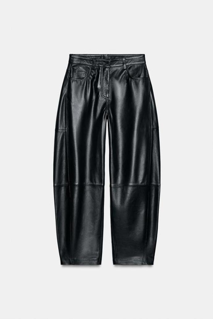 Kožené kalhoty barrel, Zara, 4299 Kč