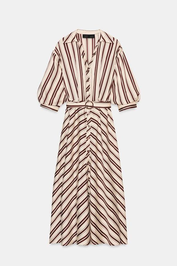 Midi šaty s páskem a pruhy, Zara, 1299 Kč
