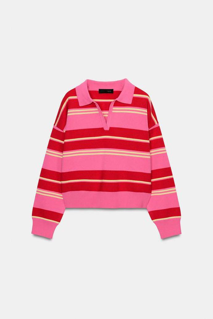 Pruhovaná úpletová polokošile, Zara, 849 Kč