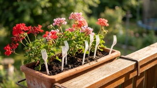 Plastové vidličky v truhlíku s muškáty nejsou pro smích: Obyčejná věc z grilování vytvoří bariéru, kterou kočky i ptáci prostě nepřejdou