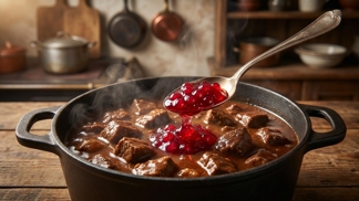 Nehledejte sytou barvu guláše v hromadě cibule: Tato lžíce rybízové zavařeniny v hrnci nahradí hodiny dušení a vykouzlí hloubku jako z panské kuchyně