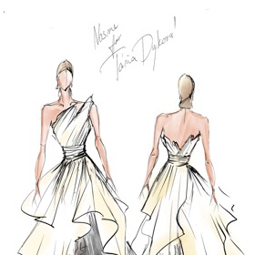 Takhle vypadal návrh jejích hedvábných šatů.