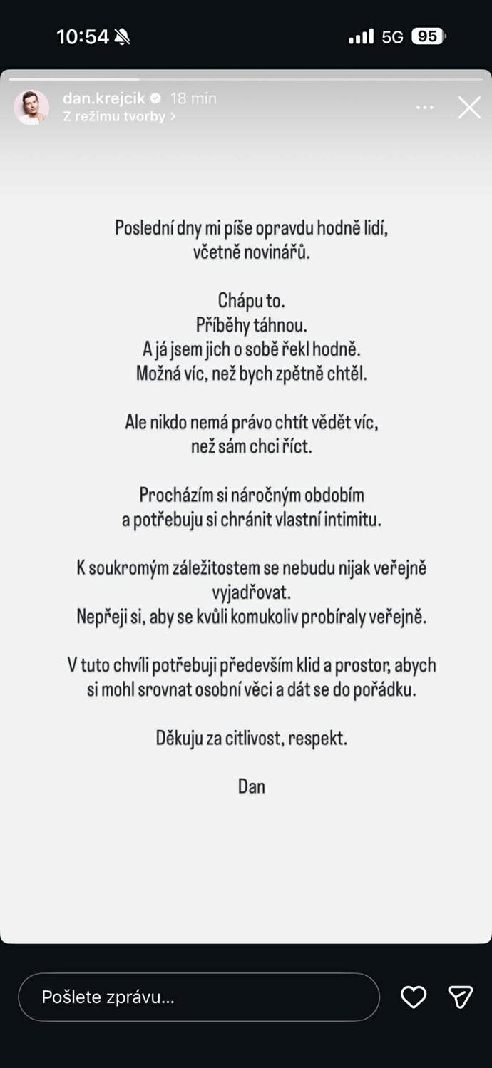 Daniel Krejčík se vyjádřil k současné situaci.