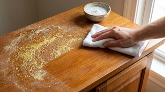 Lepkavý nános na vrchu kuchyňské linky už nemusíte drhnout: Tato olejová pasta ze dvou surovin rozpustí starou špínu prakticky bez námahy