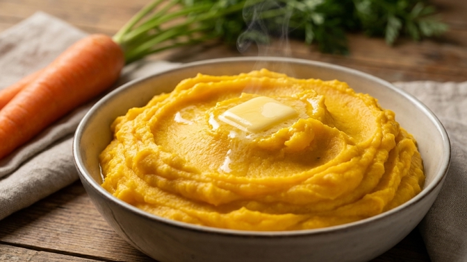 Bramborová kaše žlutá jako ze žloutků i bez jediného vejce: Jedna mrkev v hrnci z ní udělá luxusní přílohu