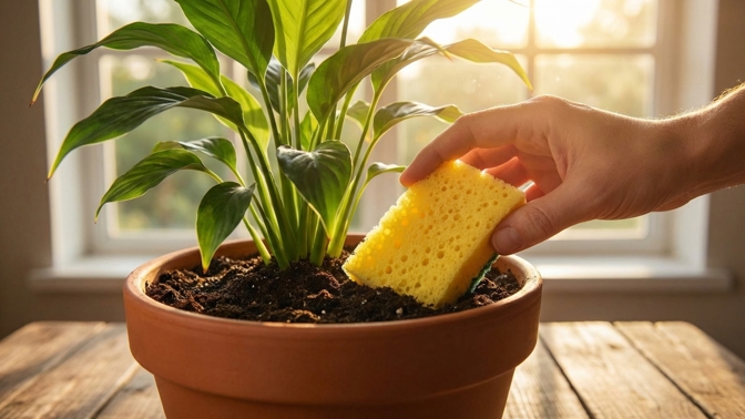 Váš dřez ukrývá poklad pro pokojovky: Obyčejná houbička v květináči dokáže to, na co jsou i substráty krátké