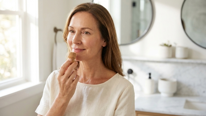 Jak zpevnit pleť po 50: 3minutová masáž korkem