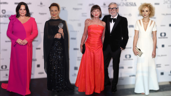 Nejkrásnější šaty z Českého lva: Jitka Čvančarová zeštíhlela díky optické iluzi barev, manželka Jiřího Bartošky zářila v oranžové 