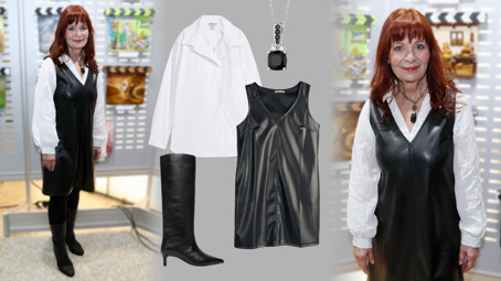 Ultramódní Ljuba Krbová v šatovce: Koženkový model doplnila bílou košilí a výrazným šperkem