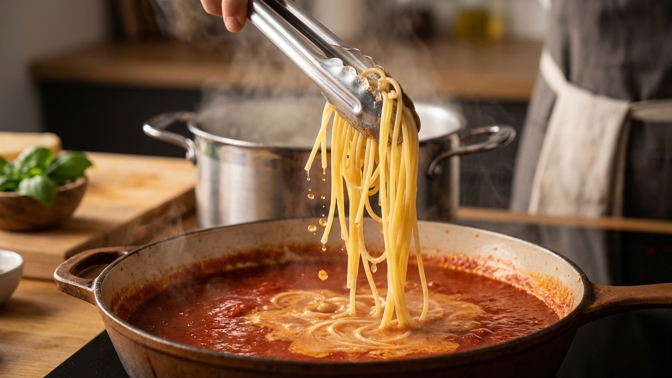 Tajemství dokonalé omáčky: Proč nevylévat vodu z těstovin?