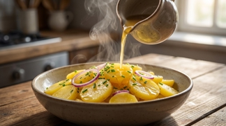 Sbohem těžká majonézo: Trik s horkým vývarem vykouzlí ten nejvláčnější bramborový salát, jaký jste kdy jedli