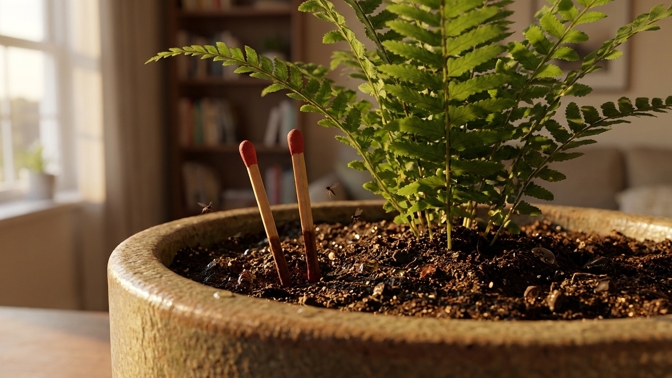 Jak se zbavit smutnic? Zapíchněte dvě obyčejné sirky do květináče