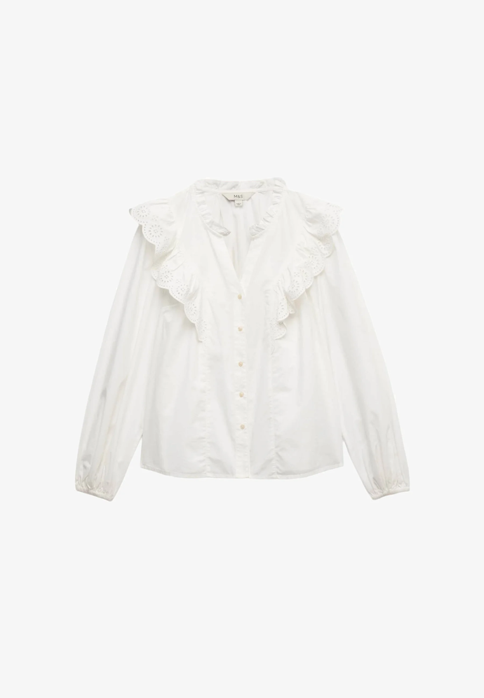 Košilová halenka s volánky a výšivkou, Marks&Spencer, 1179 Kč