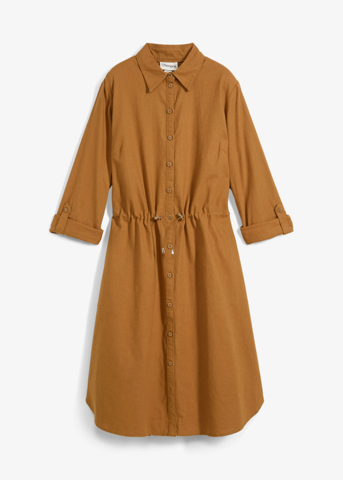 Košilové šaty ze směsi lnu a bavlny, Bonprix, 1299 Kč