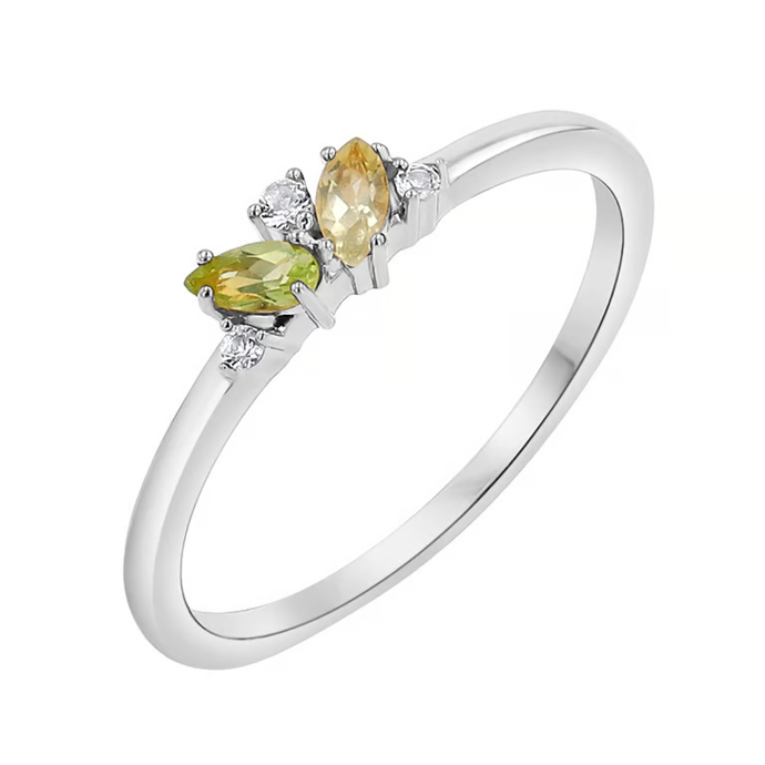 Stříbrný cluster prsten s topazy, quartzy a olivíny, Eppi, 2020 Kč