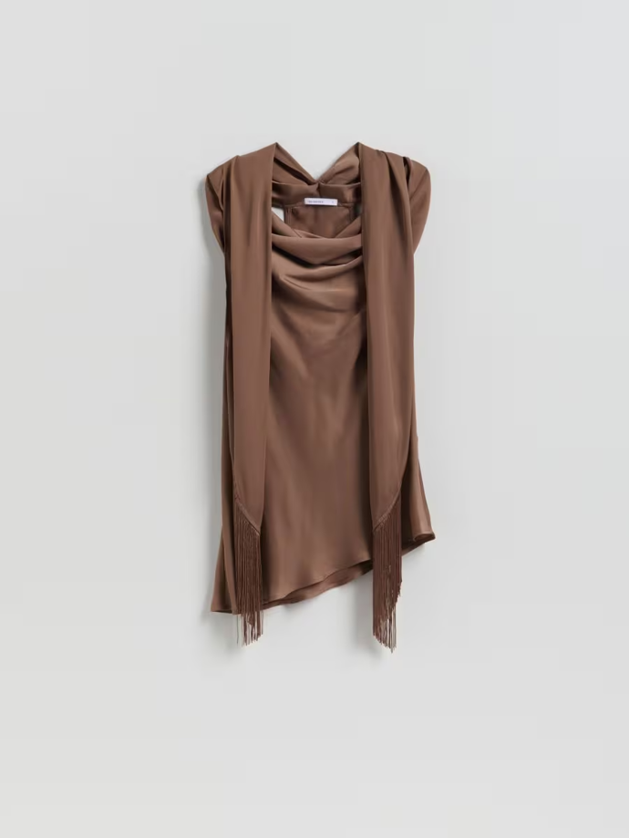 Asymetrická halenka se šátkem s třásněmi, Reserved, 699 Kč