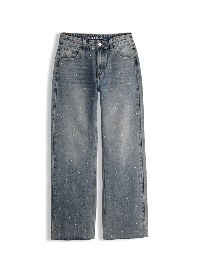 Džíny širokého střihu s perlami, GATE, 698 Kč