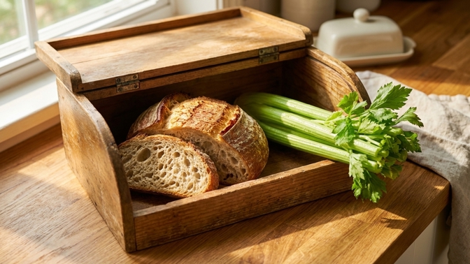 Vložte do chlebníku kousek očištěného celeru: Tento trik udrží pečivo měkké a bez plísně klidně i celý týden