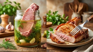 Než sklenici od okurek definitivně vymyjete, naložte do ní syrové vepřové: Tato kyselá koupel naruší tuhá vlákna a vytvoří křehkou pochoutku, kterou bez nadsázky ukrojíte i vidličkou