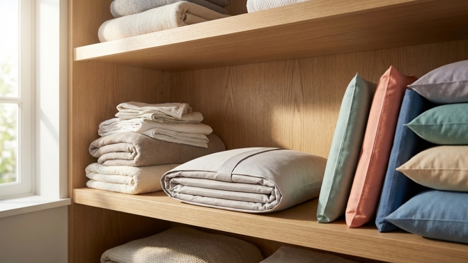Jak na uklizenou skříň? Skládejte celé sady povlečení do polštáře
