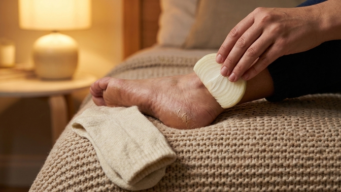 Jak na popraskané paty? Vyzkoušejte domácí zábal z cibule