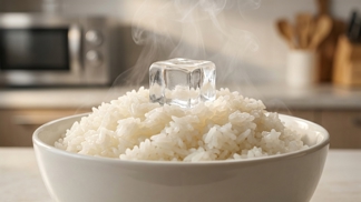 Položte doprostřed rýže v mikrovlnce jednu ledovou kostku: Tato mrazivá finta vytvoří bleskovou páru, po které bude každé zrnko opět dokonale měkké