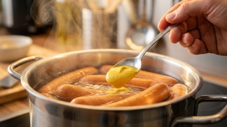 Párky už z vody nikdy nevytáhnete popraskané a vysušené: Tato lžička hořčice v hrnci zpevní kůži a zajistí extrémní šťavnatost