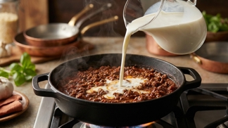 Italští kuchaři do mletého masa na boloňskou vždy lijí hrnek plnotučného mléka: Tato mléčná proměna v hrnci vymaže kyselost rajčat a zajistí sametovou jemnost jako z Boloně