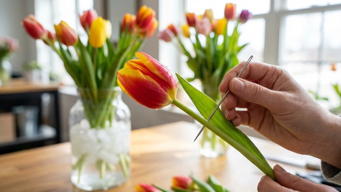 Proč nizozemští prodejci květin propichují tulipány špendlíkem? Tato finta udrží kytici vzpřímenou a čerstvou